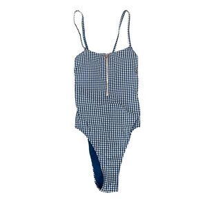 Juicy Couture Blue & White Gingham Print One Piece Swimsuit Women's Size Large